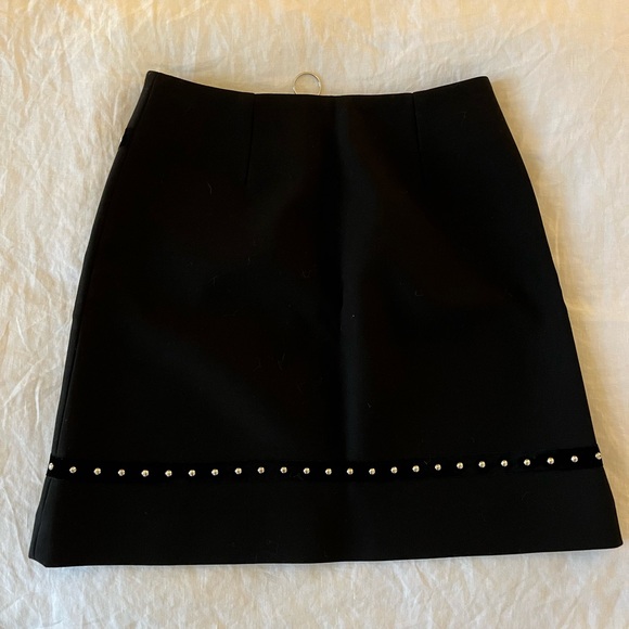 Maje Jimage Studded Velvet Trim Crepe Mini Skirt 4 36 Noir Aline Western - Picture 3 of 3
